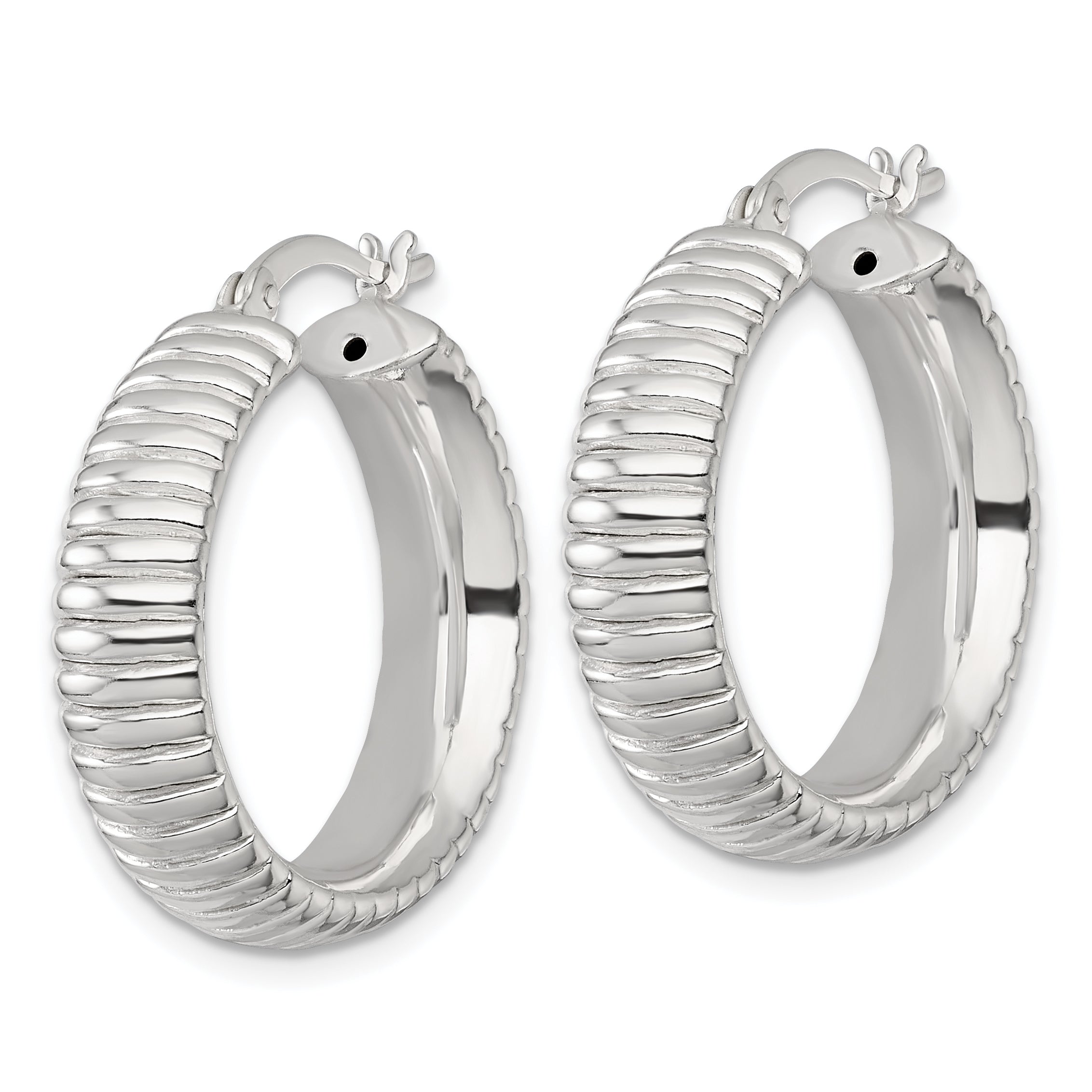 Sterling Silver Polished and Grooved 26x7mm Round Hollow Hoop Earrings Secondary image