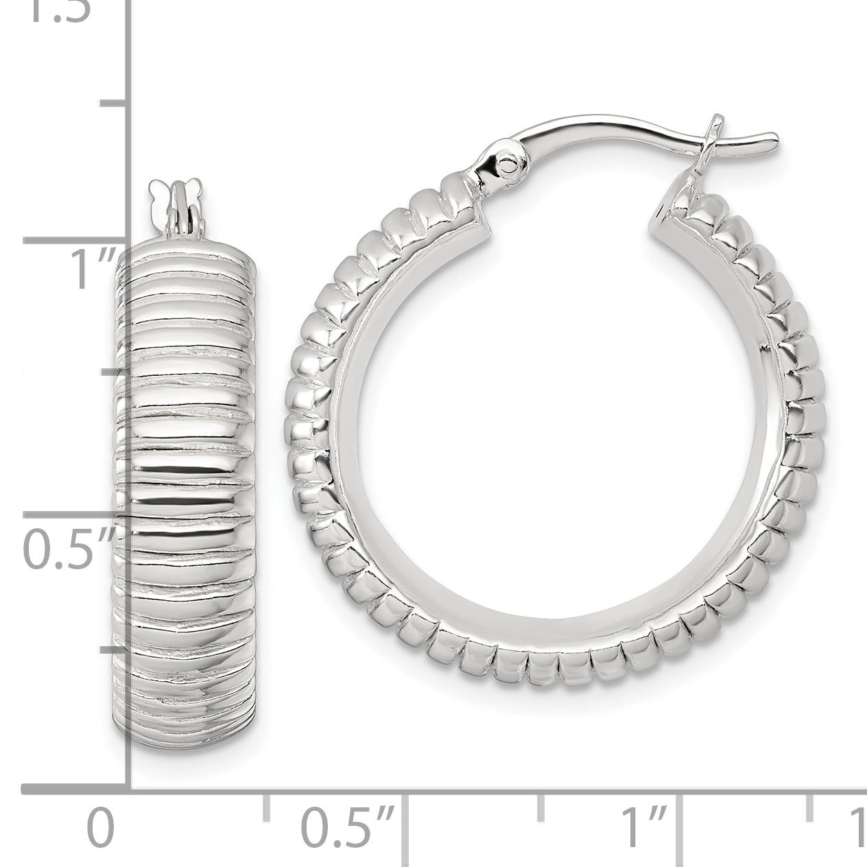 Sterling Silver Polished and Grooved 26x7mm Round Hollow Hoop Earrings