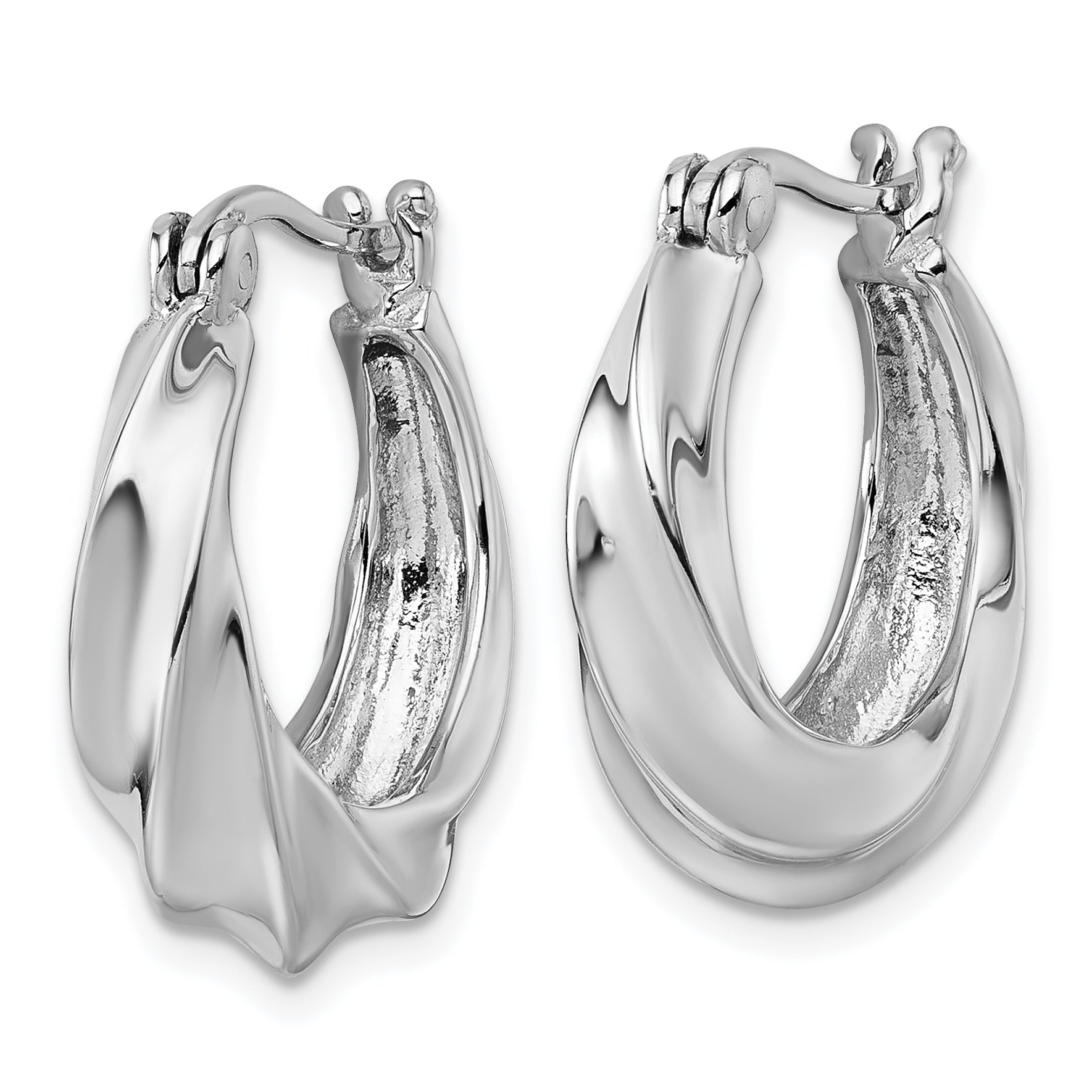 Sterling Silver Rhodium-plated Polished 6mm x 19mm Graduated Twisted Hoop Earrings Secondary image