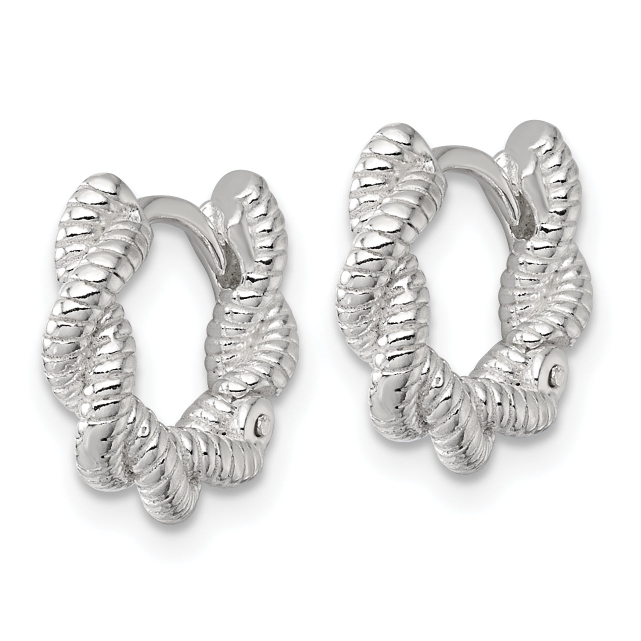 Sterling Silver Polish Textured Twisted Hinged Round Hoop Earrings Secondary image