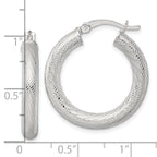 Sterling Silver Polished and Textured 25x4.0mm Round Hoop Earrings