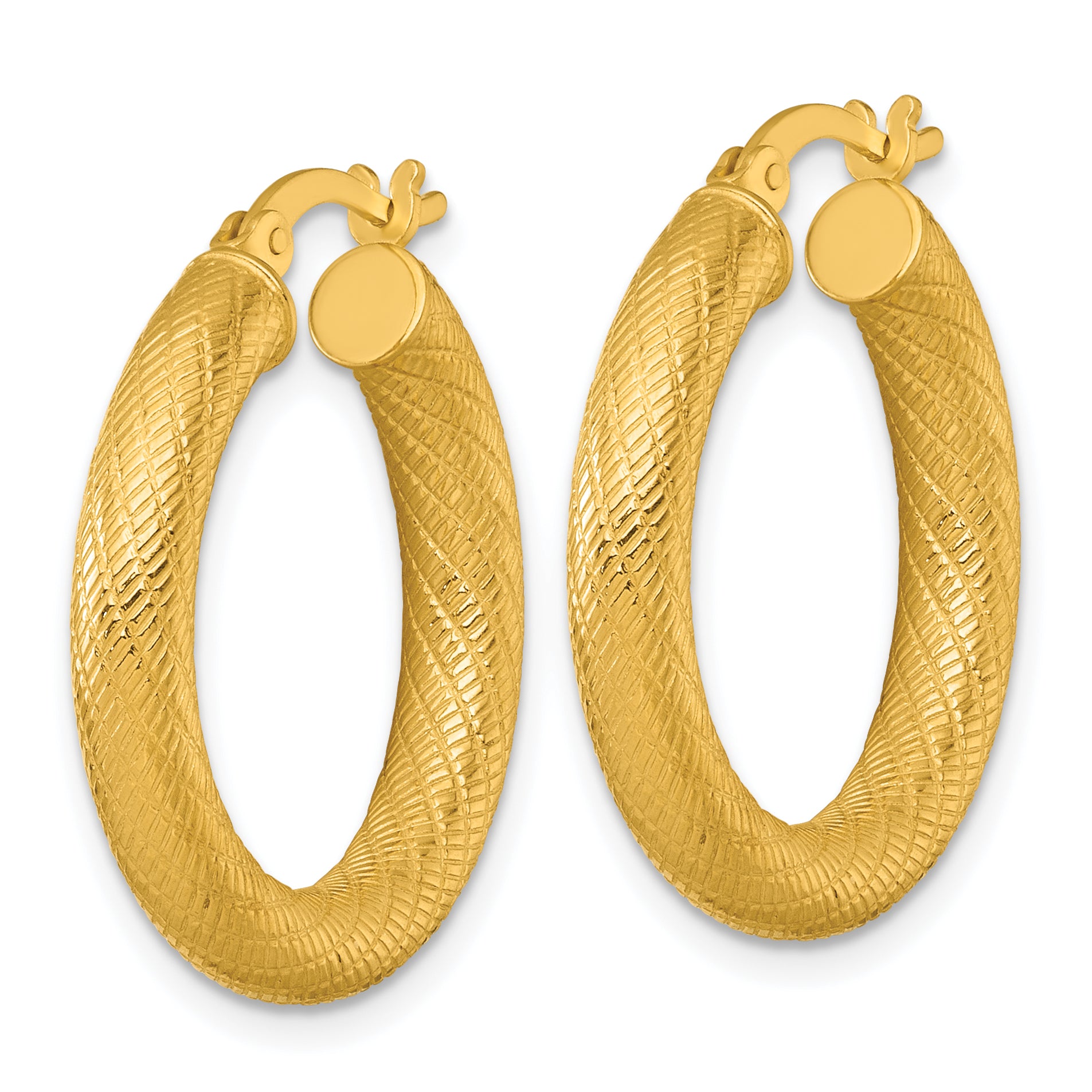 Sterling Silver Gold-tone Polished and Textured 25x4.0mm Round Hoop Earrings