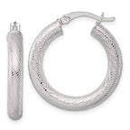 Sterling Silver Polished and Textured 25x4.0mm Round Hoop Earrings