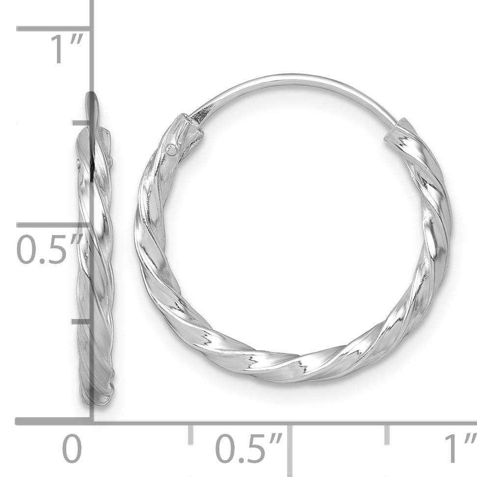 Sterling Silver Rhodium-plated Polished Twisted 2.25 x 20mm Round Endless Hoop Earrings