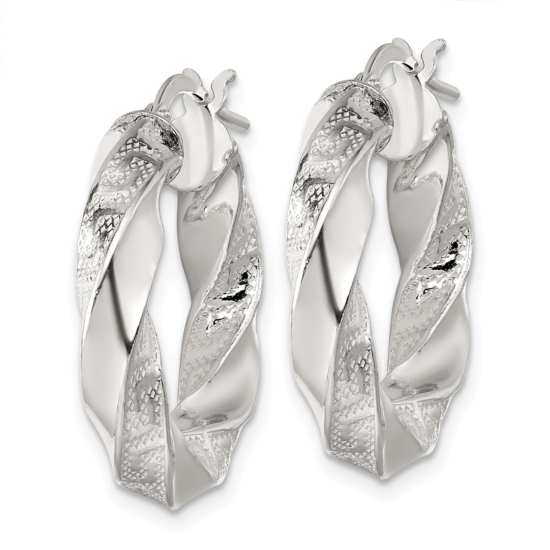 Sterling Silver Polished Greek Key 5mm Twisted tube Hoop Earrings Secondary image