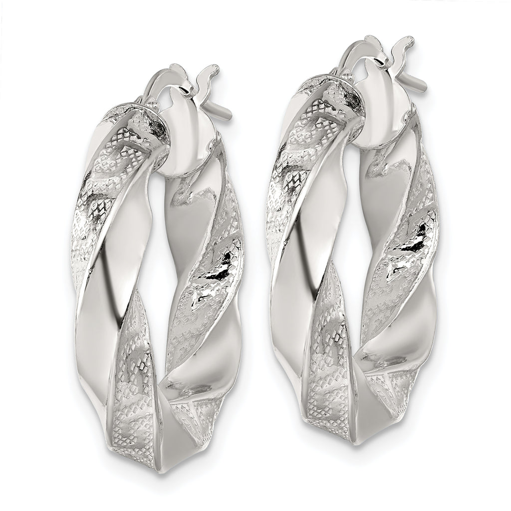 Sterling Silver Polished Greek Key 5mm Twisted tube Hoop Earrings