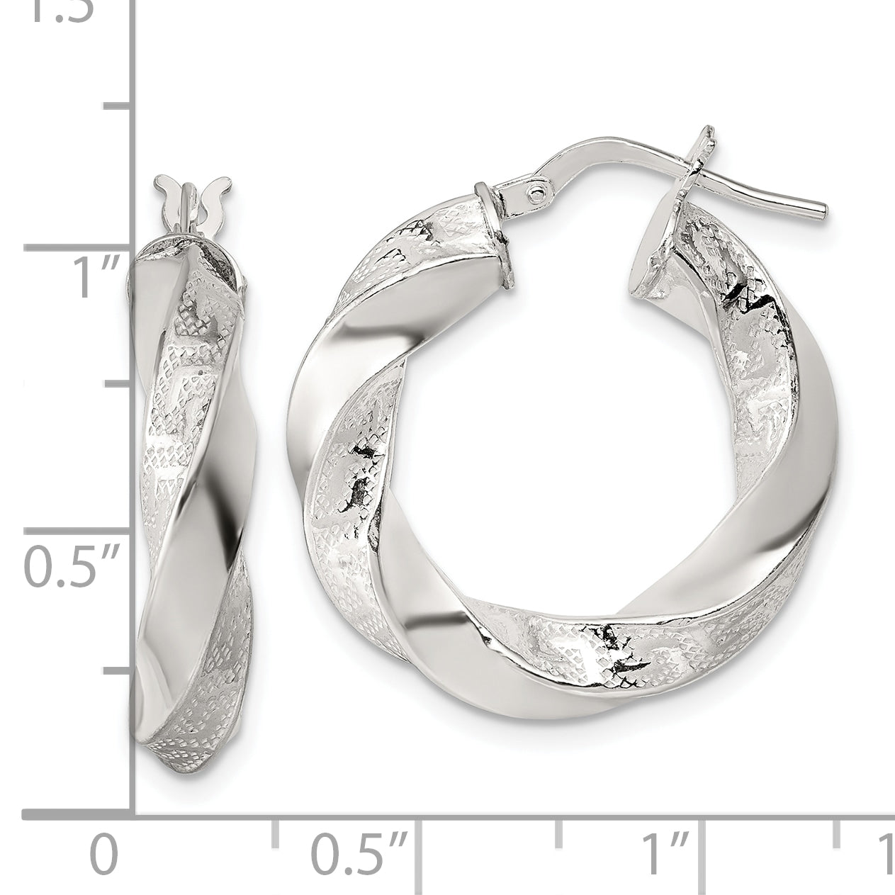 Sterling Silver Polished Greek Key 5mm Twisted tube Hoop Earrings
