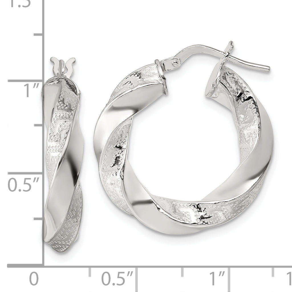 Sterling Silver Polished Greek Key 5mm Twisted tube Hoop Earrings