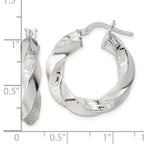 Sterling Silver Polished Greek Key 5mm Twisted tube Hoop Earrings