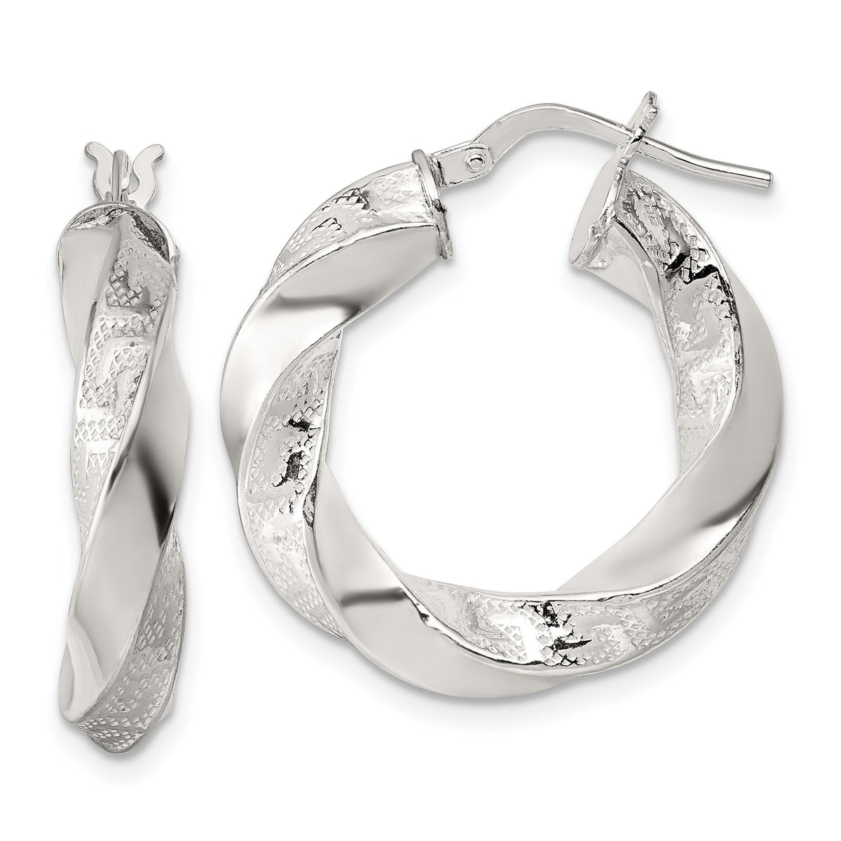 Greek Key Twisted Tube Hoop Earrings in Sterling Silver, 27mm - Sophia Jewelers Main image