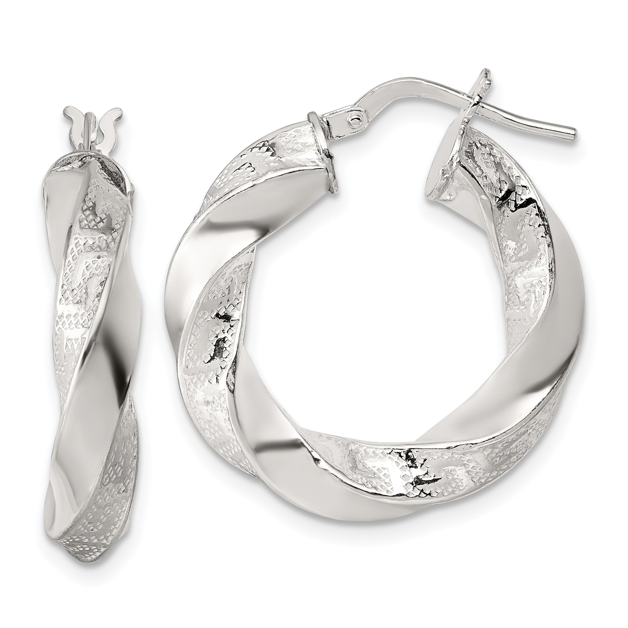 Sterling Silver Polished Greek Key 5mm Twisted tube Hoop Earrings Main image