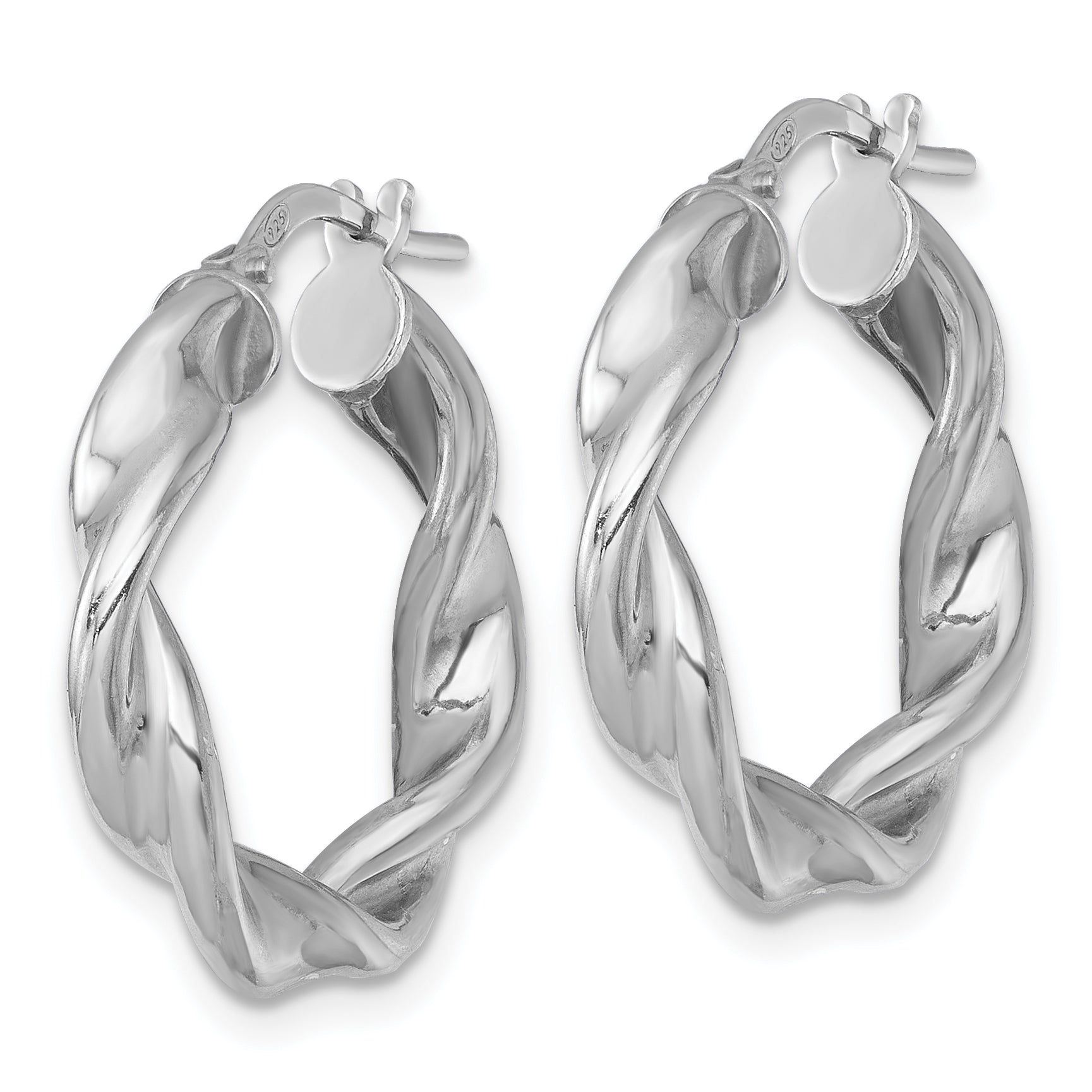Sterling Silver Rhodium-plated Polished Twisted 4.00 x 22mm Round Hoop Earrings Secondary image