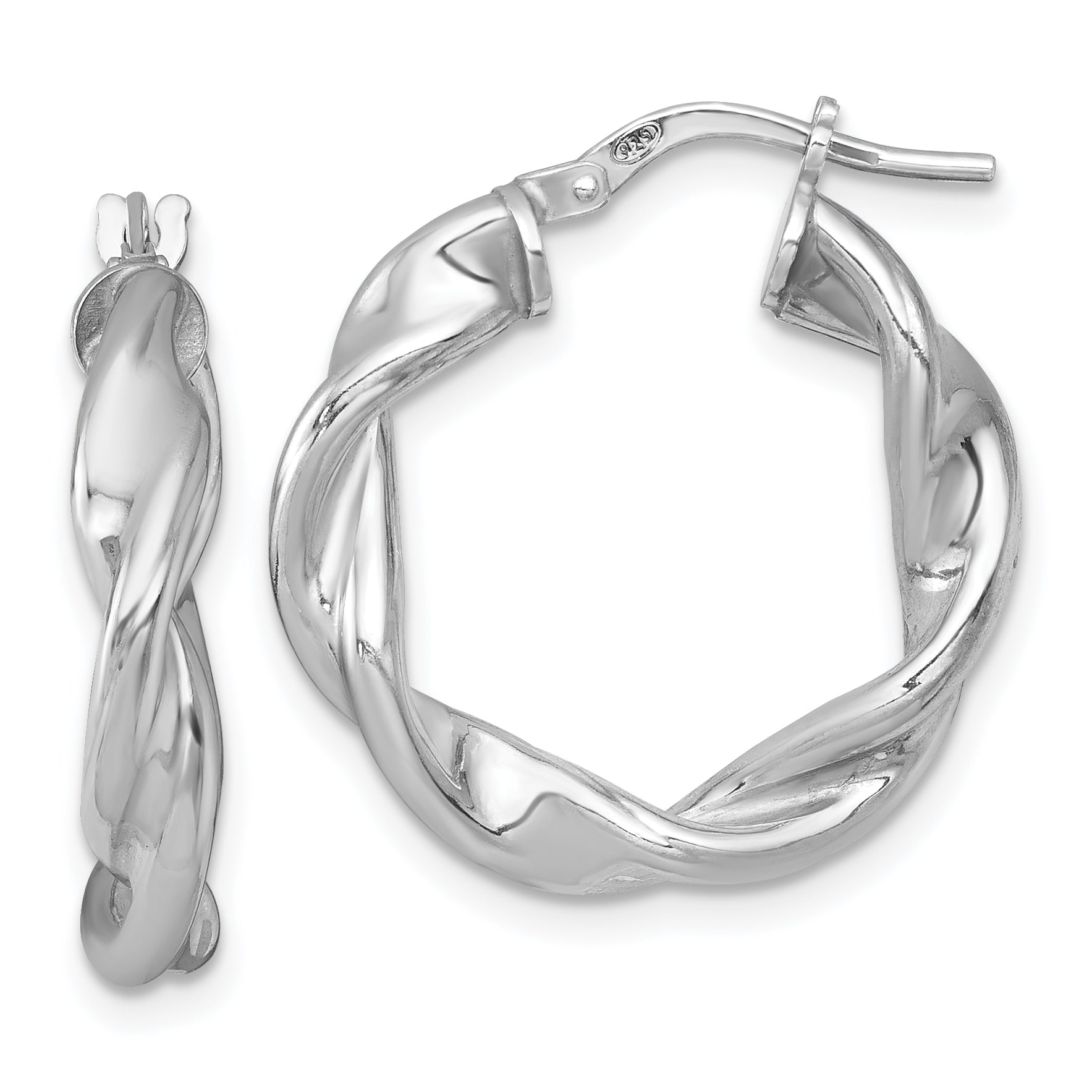 Sterling Silver Rhodium-plated Polished Twisted 4.00 x 22mm Round Hoop Earrings Main image