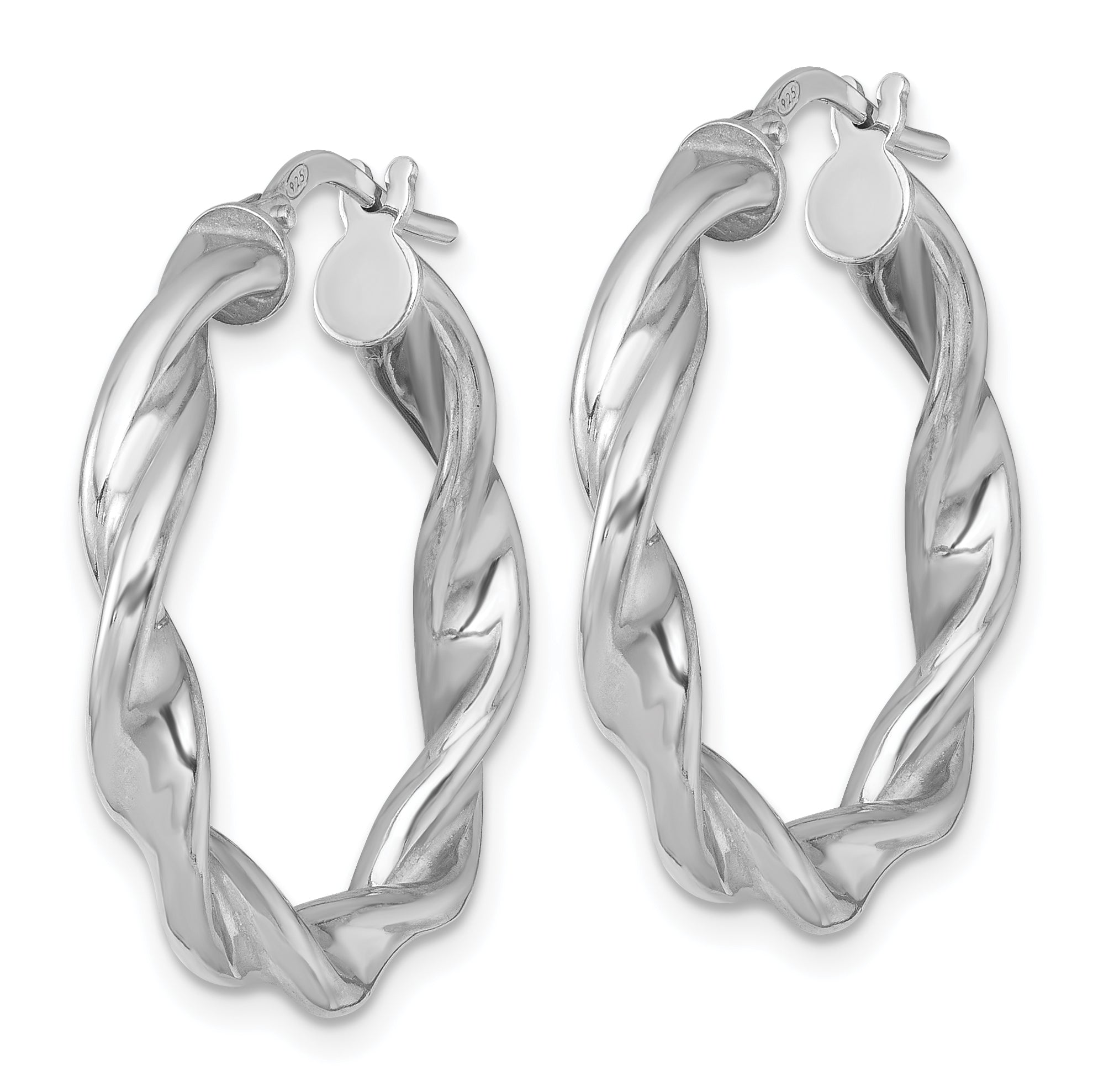Sterling Silver Rhodium-plated Polished Twisted 4.00 x 28mm Round Hoop Earrings Secondary image