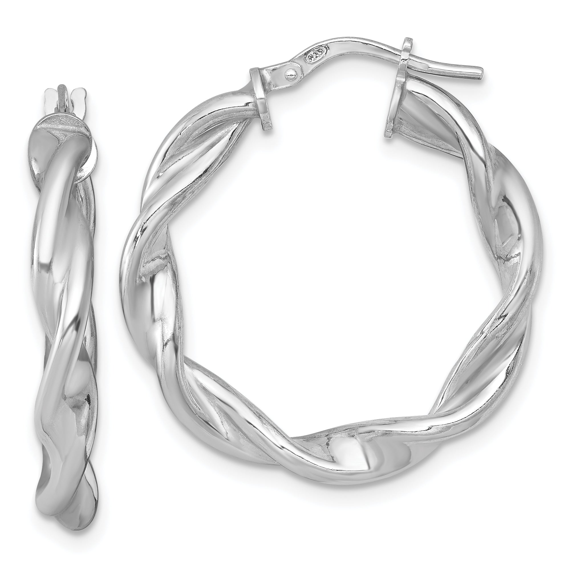 Sterling Silver Rhodium-plated Polished Twisted 4.00 x 28mm Round Hoop Earrings Main image