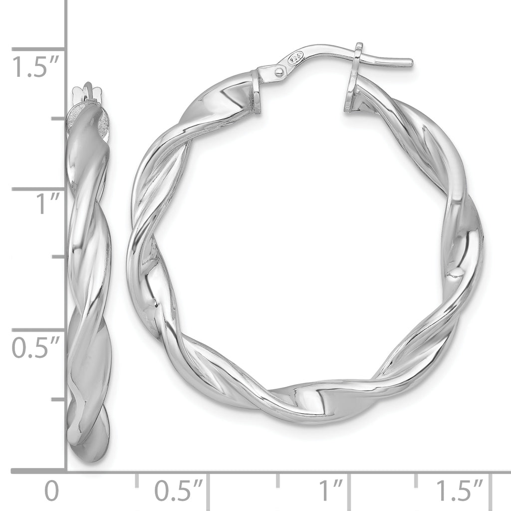Sterling Silver Rhodium-plated Polished Twisted 4.00 x 33mm Round Hoop Earrings