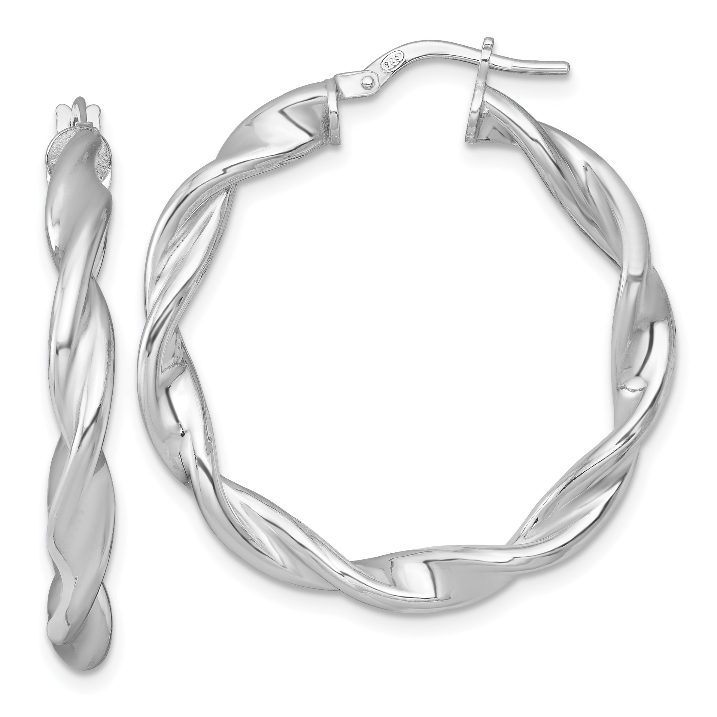 Sterling Silver Rhodium-plated Polished Twisted 4.00 x 33mm Round Hoop Earrings Main image