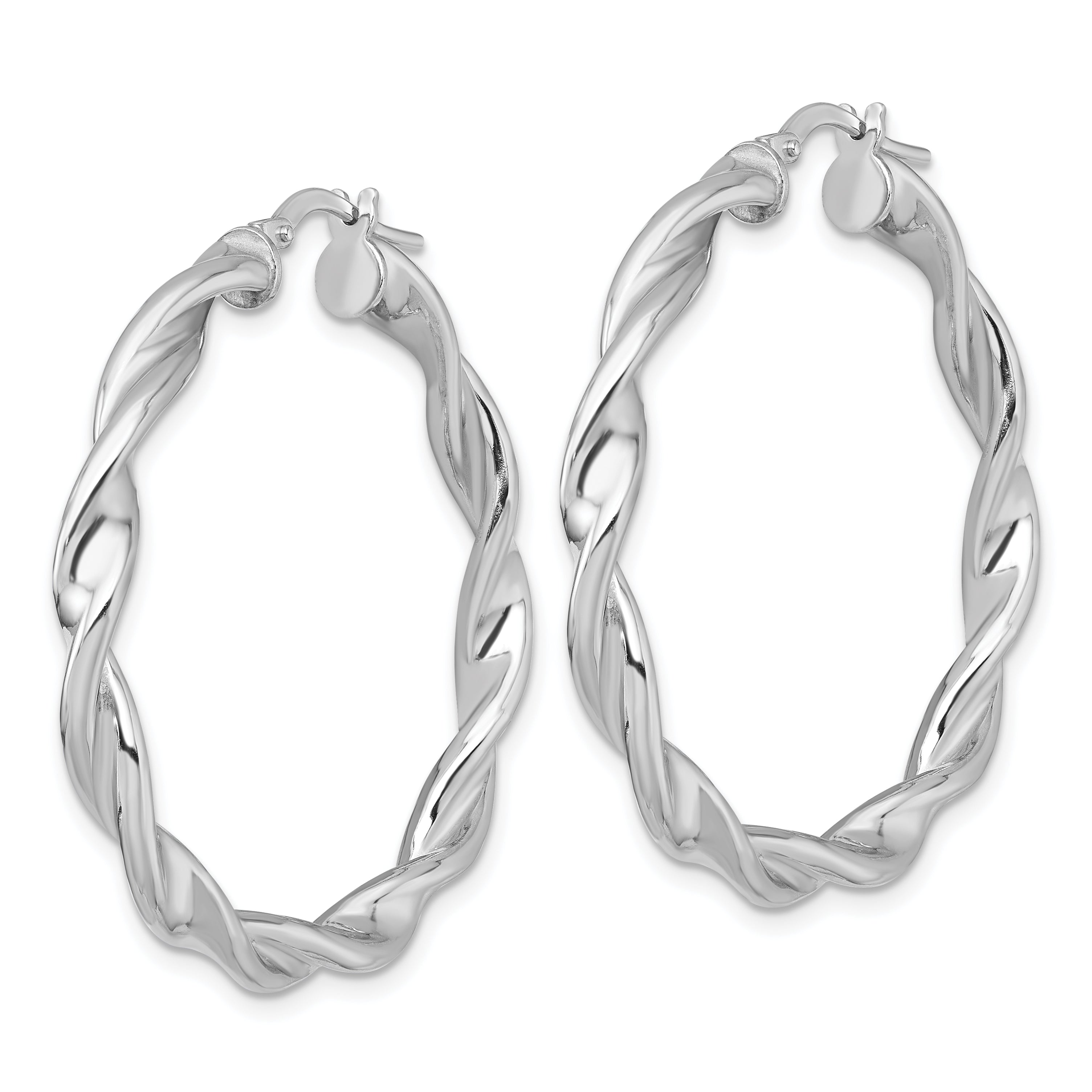 Sterling Silver Rhodium-plated Polished Twisted 4.00 x 39mm Round Hoop Earrings Secondary image