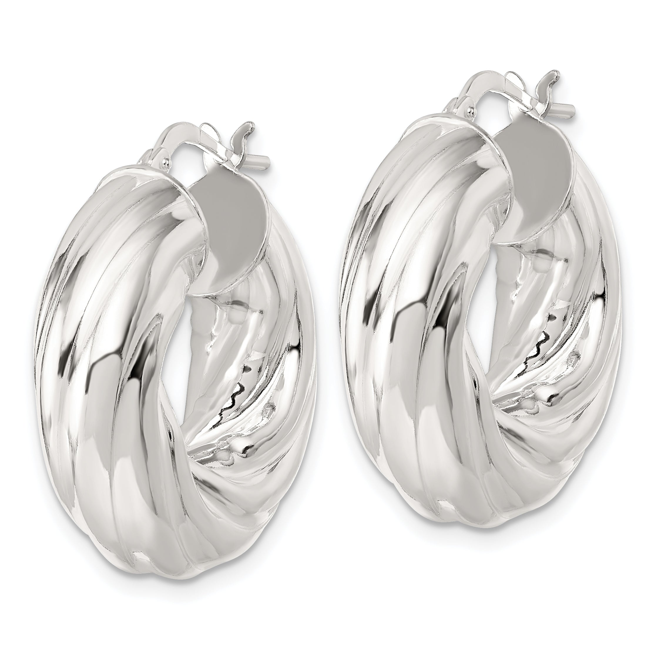 Sterling Silver Polished 8mm Twisted Tube Hoop Earrings