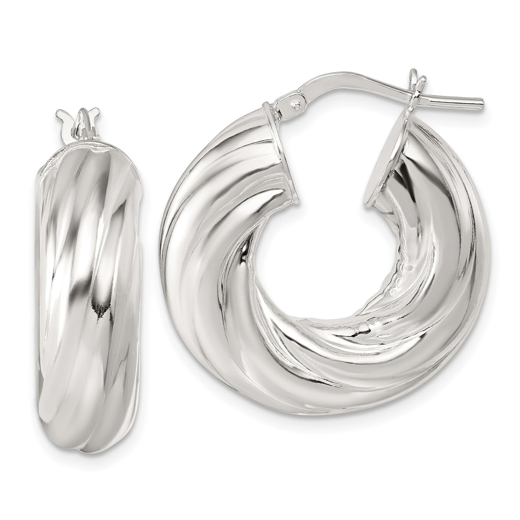 Sterling Silver Polished 8mm Twisted Tube Hoop Earrings