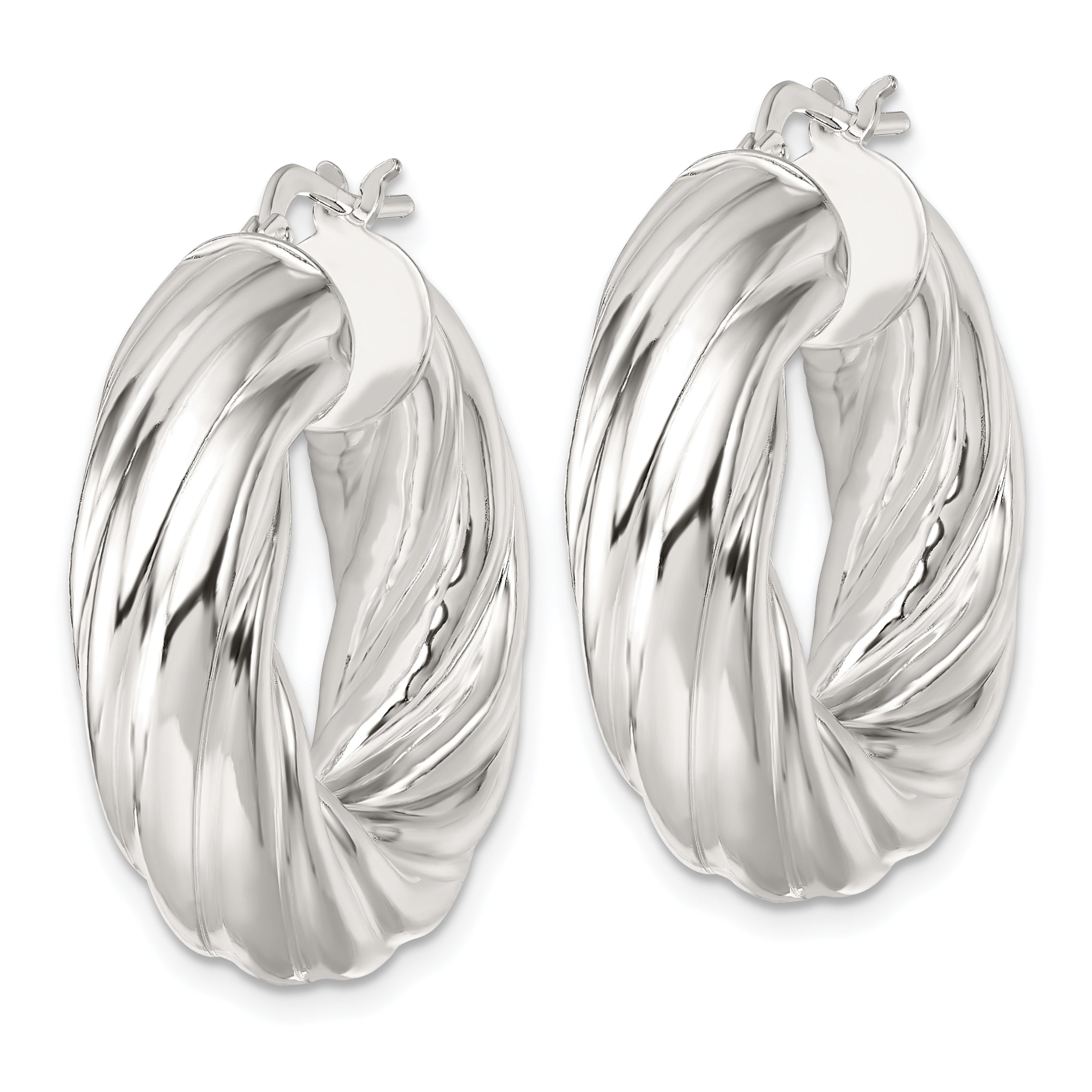 Sterling Silver Polished 8mm Twisted Tube Hoop Earrings Secondary image