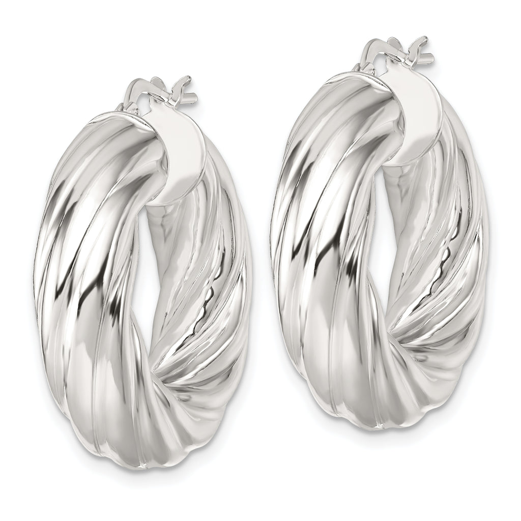 Sterling Silver Polished 8mm Twisted Tube Hoop Earrings