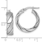 Sterling Silver Rhodium-plated Polished and Scratch Finish 6.0 x 21mm Twisted Round Tube Hoop Earrings