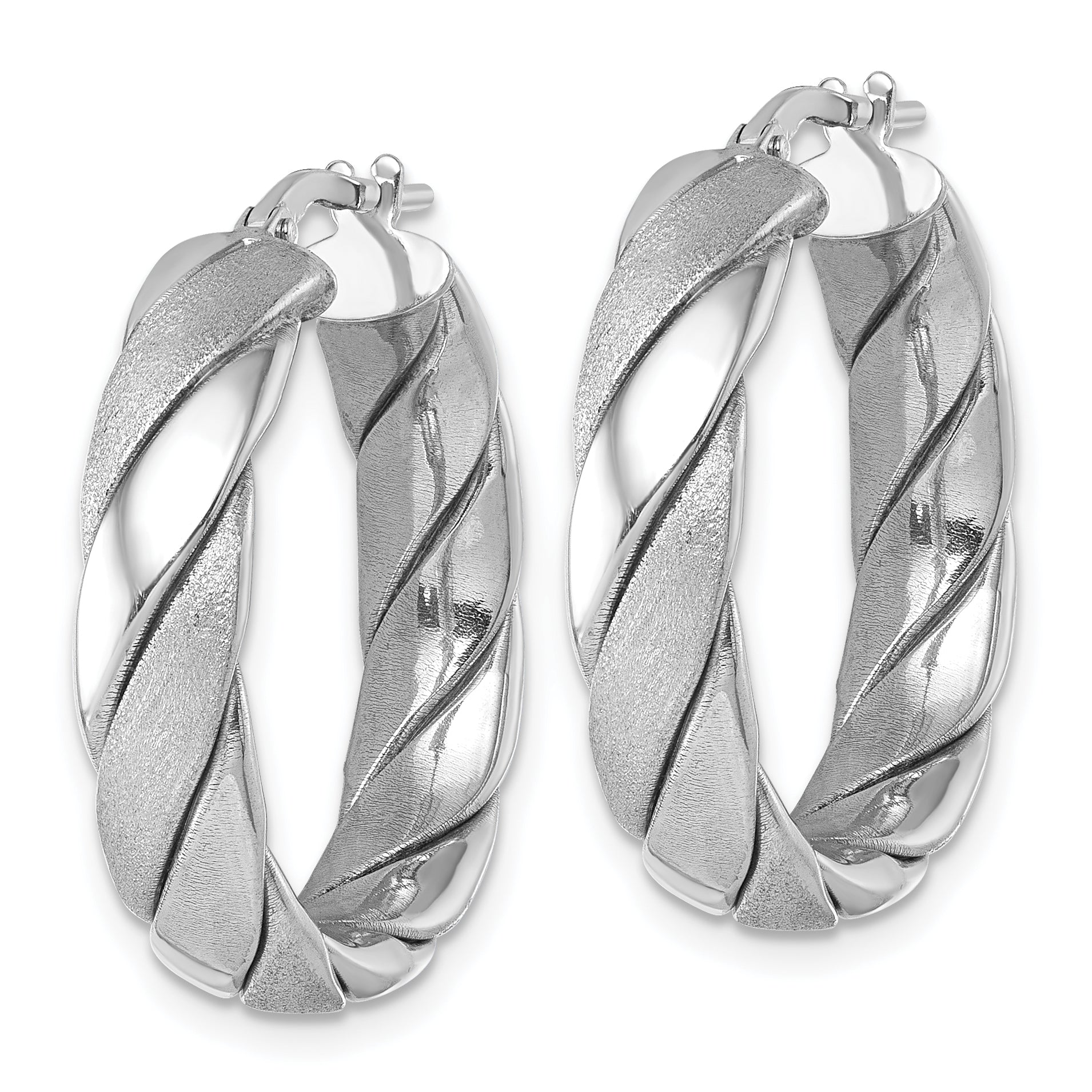 Sterling Silver Rhodium-plated Polished and Scratch Finish 6.0 x 26mm Twisted Round Tube Hoop Earrings Secondary image
