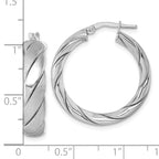 Sterling Silver Rhodium-plated Polished and Scratch Finish 6.0 x 26mm Twisted Round Tube Hoop Earrings