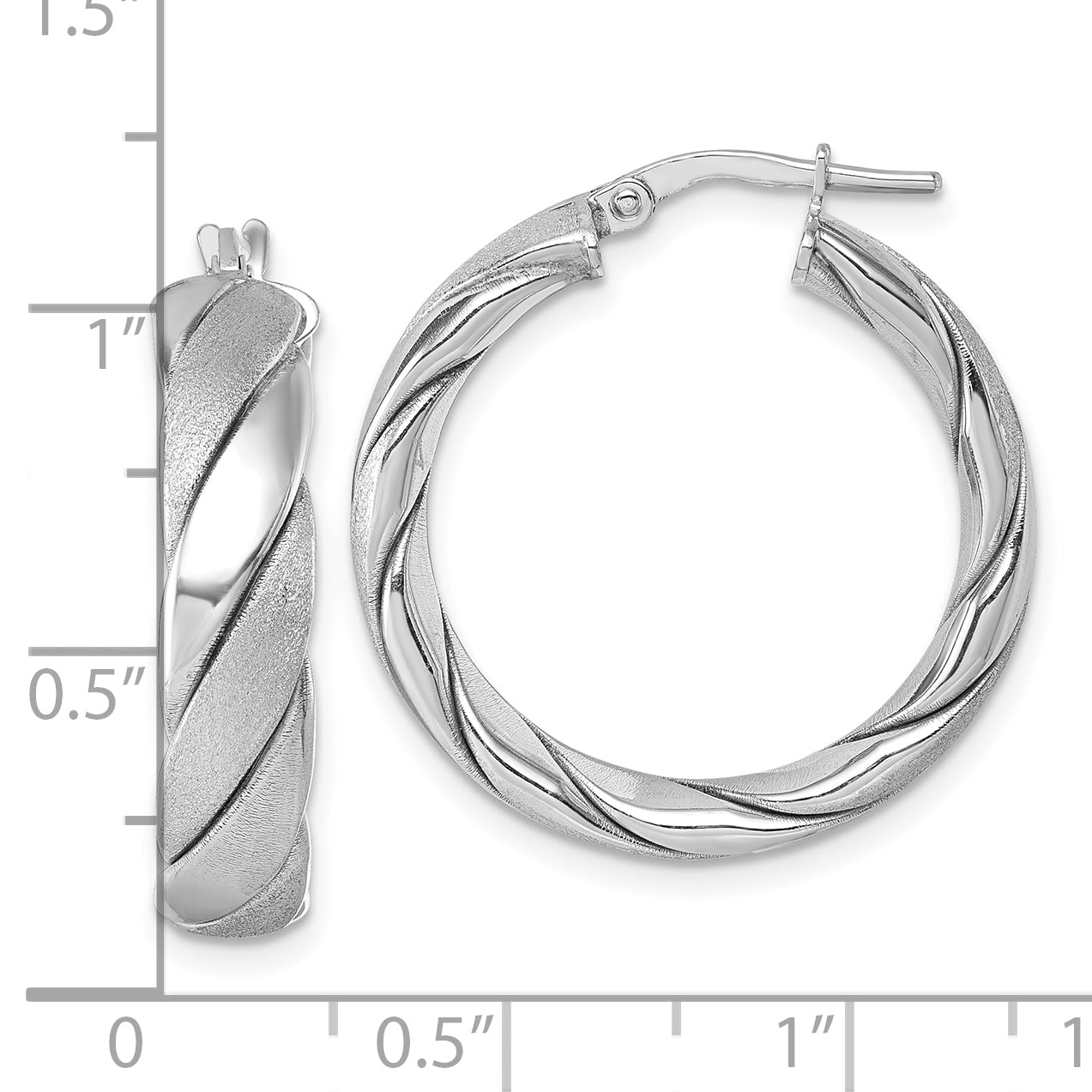 Sterling Silver Rhodium-plated Polished and Scratch Finish 6.0 x 26mm Twisted Round Tube Hoop Earrings