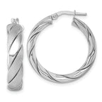 Sterling Silver Rhodium-plated Polished and Scratch Finish 6.0 x 26mm Twisted Round Tube Hoop Earrings