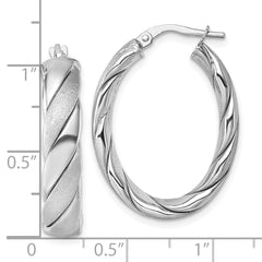 Sterling Silver Rhodium-plated Polished and Scratch Finish 6.00mm Twisted Oval Tube Hoop Earrings