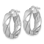 Sterling Silver Rhodium-plated Polished Brushed/Textured 6.00mm x 22mm Tube Hoop Earrings