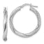 Sterling Silver Rhodium-plated Polished Textured and Twisted 3.00 x 25mm Round Hoop Earrings