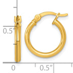 Sterling Silver Gold-tone Polished 2.00mm x 15mm Round Tube Hoop Earrings