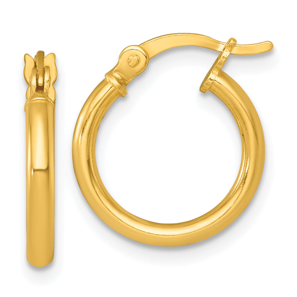Sterling Silver Gold-tone Polished 2.00mm x 15mm Round Tube Hoop Earrings