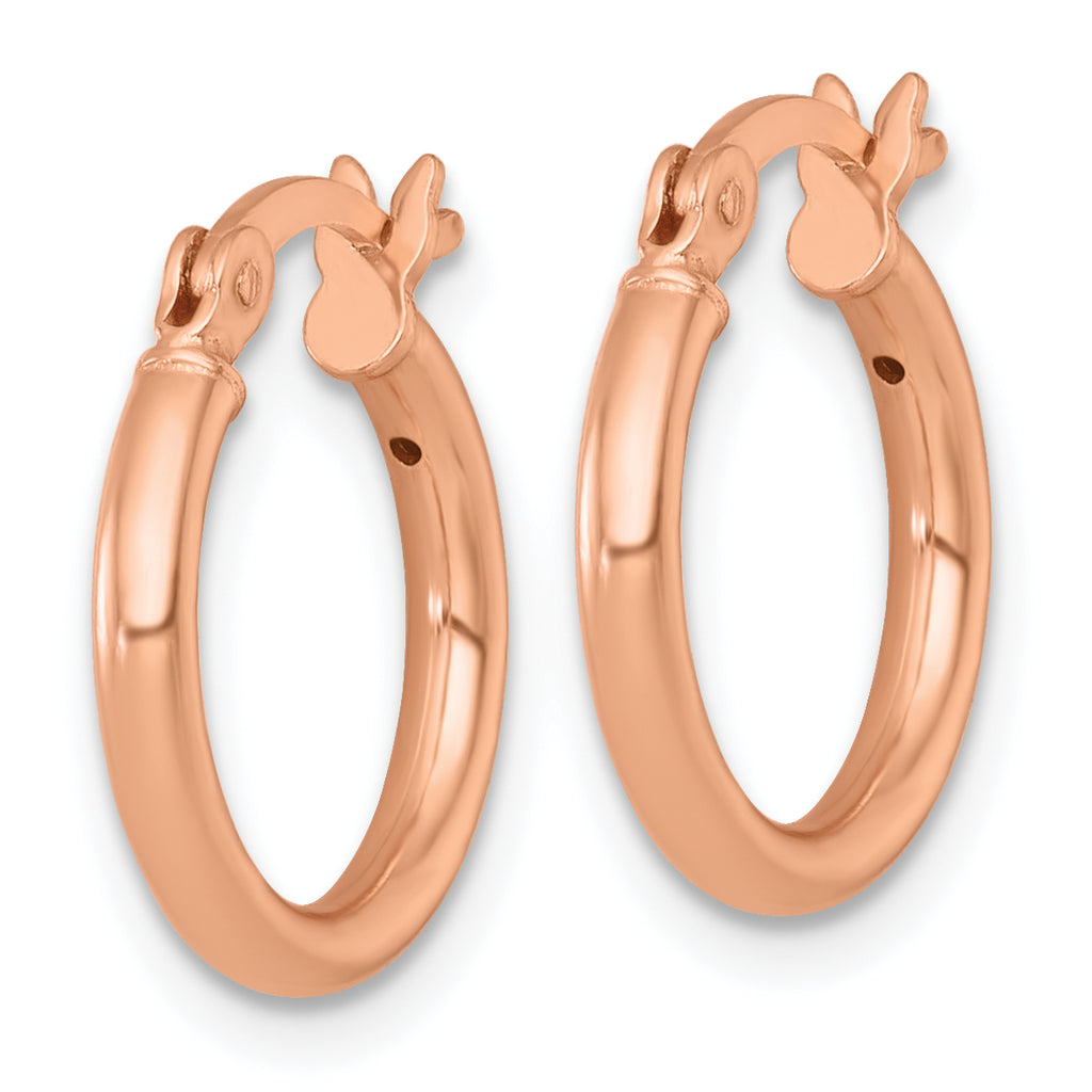 Sterling Silver Rose-tone Polished 2.00mm x 15mm Round Tube Hoop Earrings