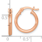 Sterling Silver Rose-tone Polished 2.00mm x 15mm Round Tube Hoop Earrings
