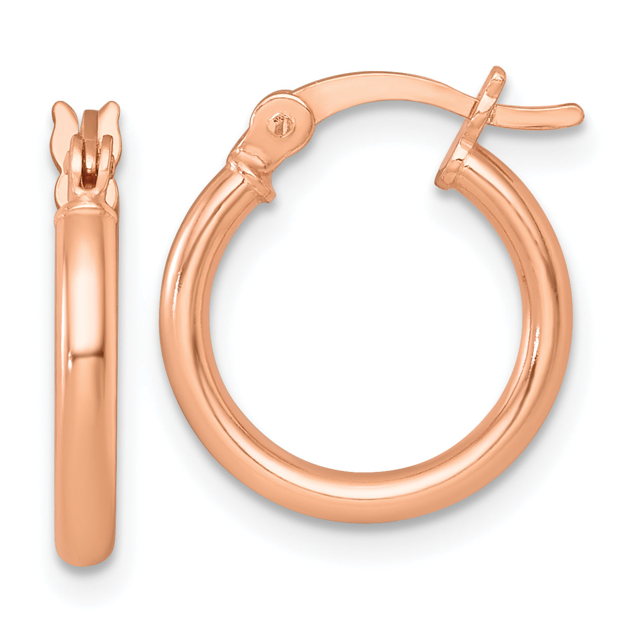 Sterling Silver Rose-tone Polished 2.00mm x 15mm Round Tube Hoop Earrings Main image