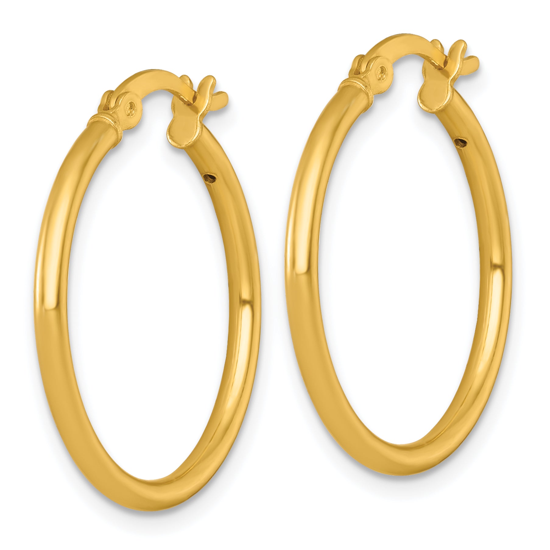 Sterling Silver Gold-tone Polished 2.00mm x 25mm Round Tube Hoop Earrings