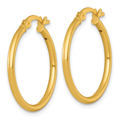 Sterling Silver Gold-tone Polished 2.00mm x 25mm Round Tube Hoop Earrings