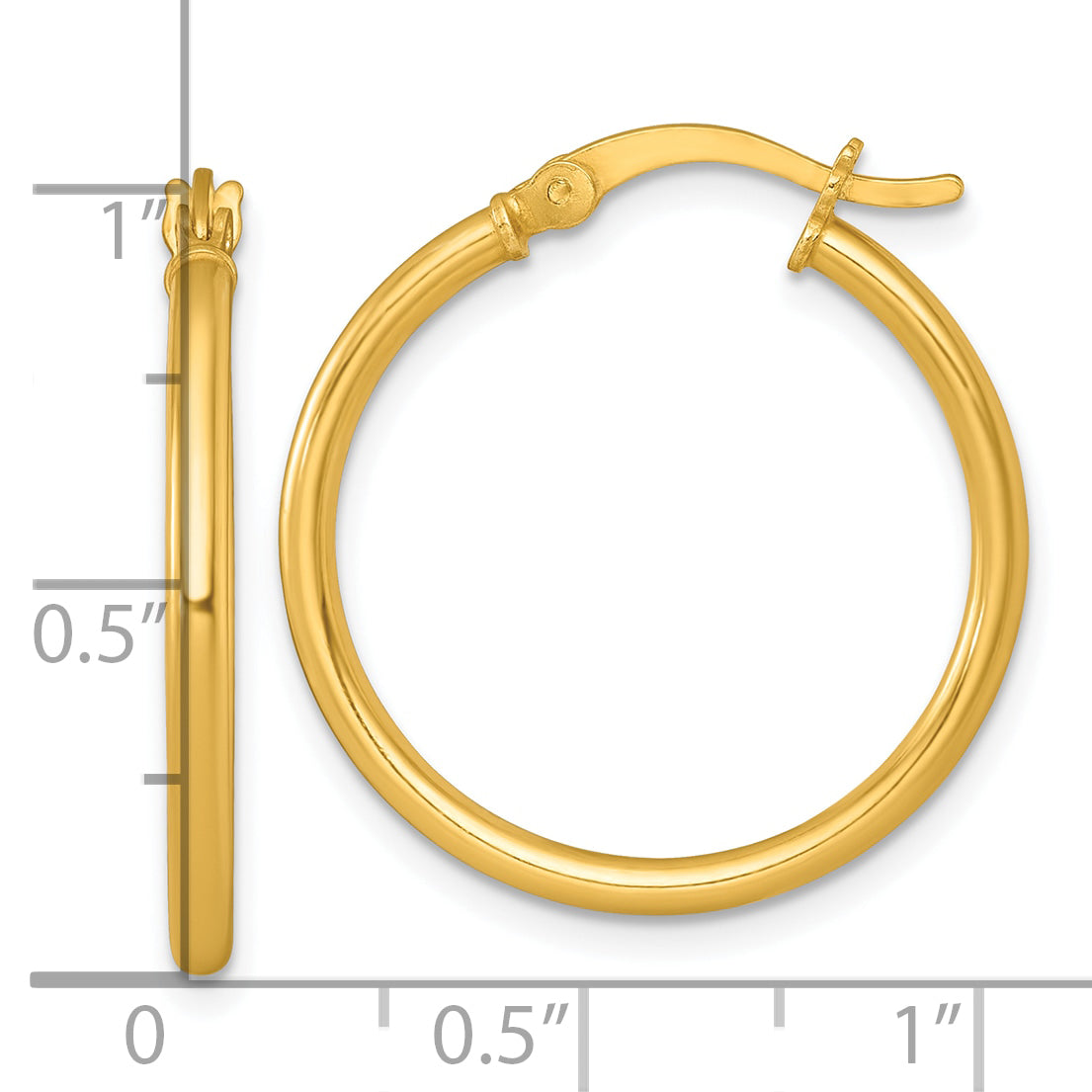 Sterling Silver Gold-tone Polished 2.00mm x 25mm Round Tube Hoop Earrings