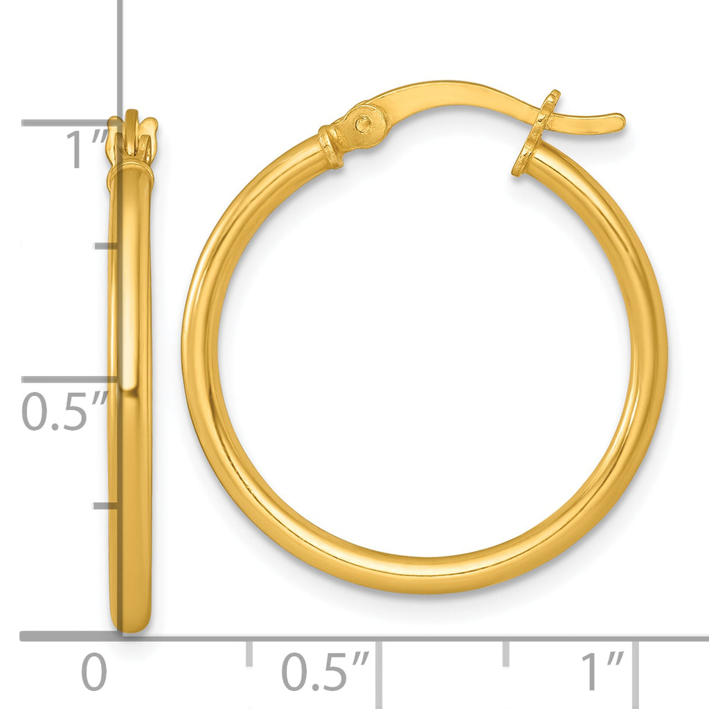 Sterling Silver Gold-tone Polished 2.00mm x 25mm Round Tube Hoop Earrings