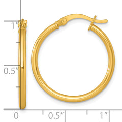 Sterling Silver Gold-tone Polished 2.00mm x 25mm Round Tube Hoop Earrings