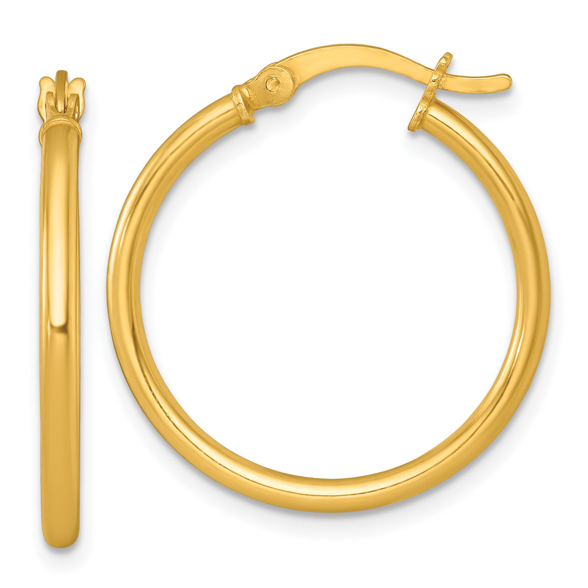 Sterling Silver Gold-tone Polished 2.00mm x 25mm Round Tube Hoop Earrings