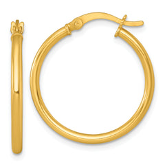 Sterling Silver Gold-tone Polished 2.00mm x 25mm Round Tube Hoop Earrings