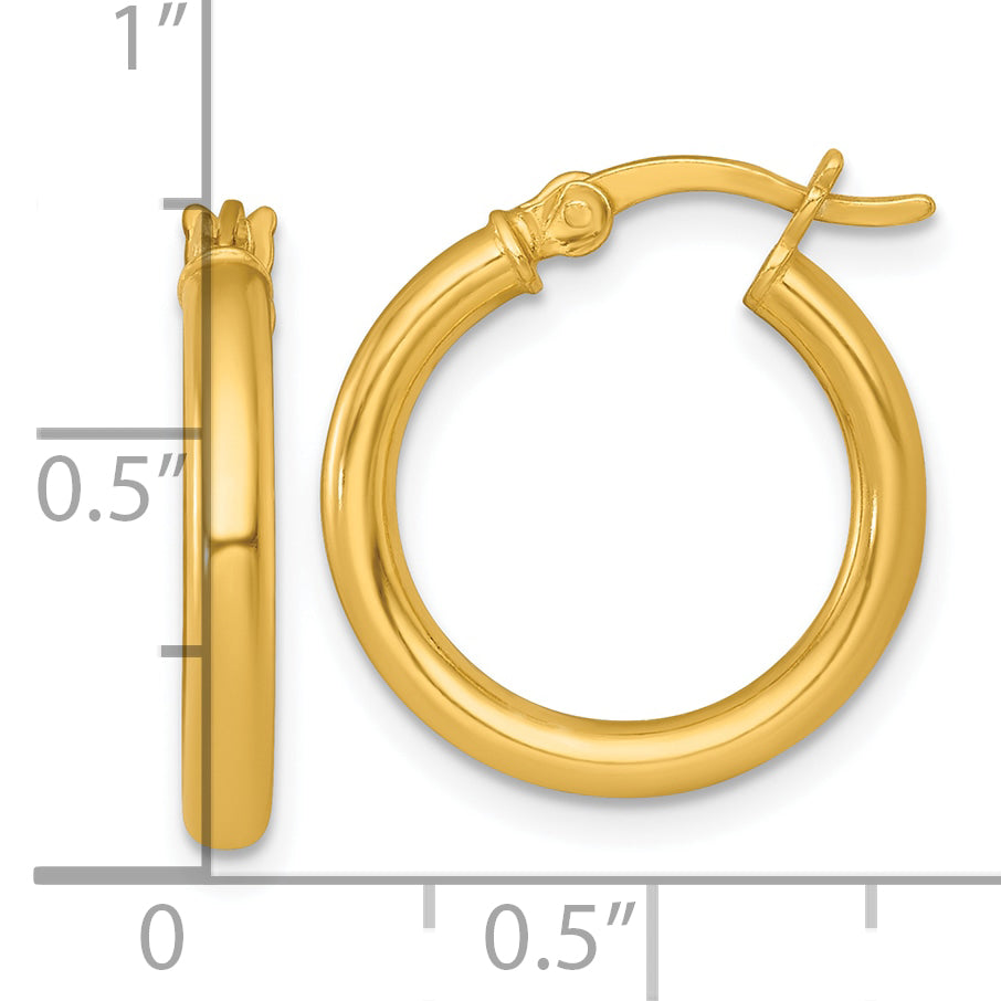Sterling Silver Gold-tone Polished 2.5mm x 18mm Round Tube Hoop Earrings