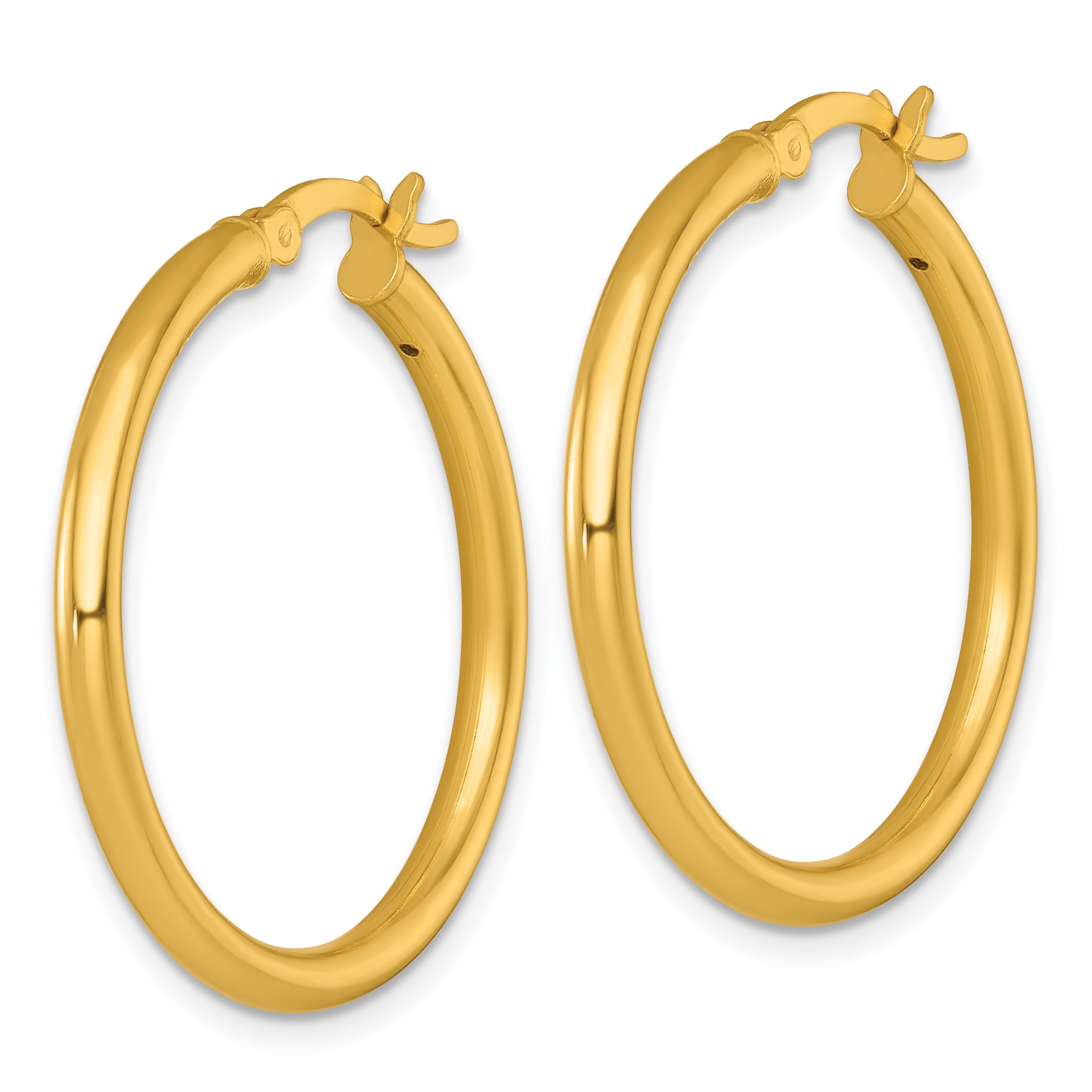 Sterling Silver Gold-tone Polished 2.5mm x 30mm Round Tube Hoop Earrings