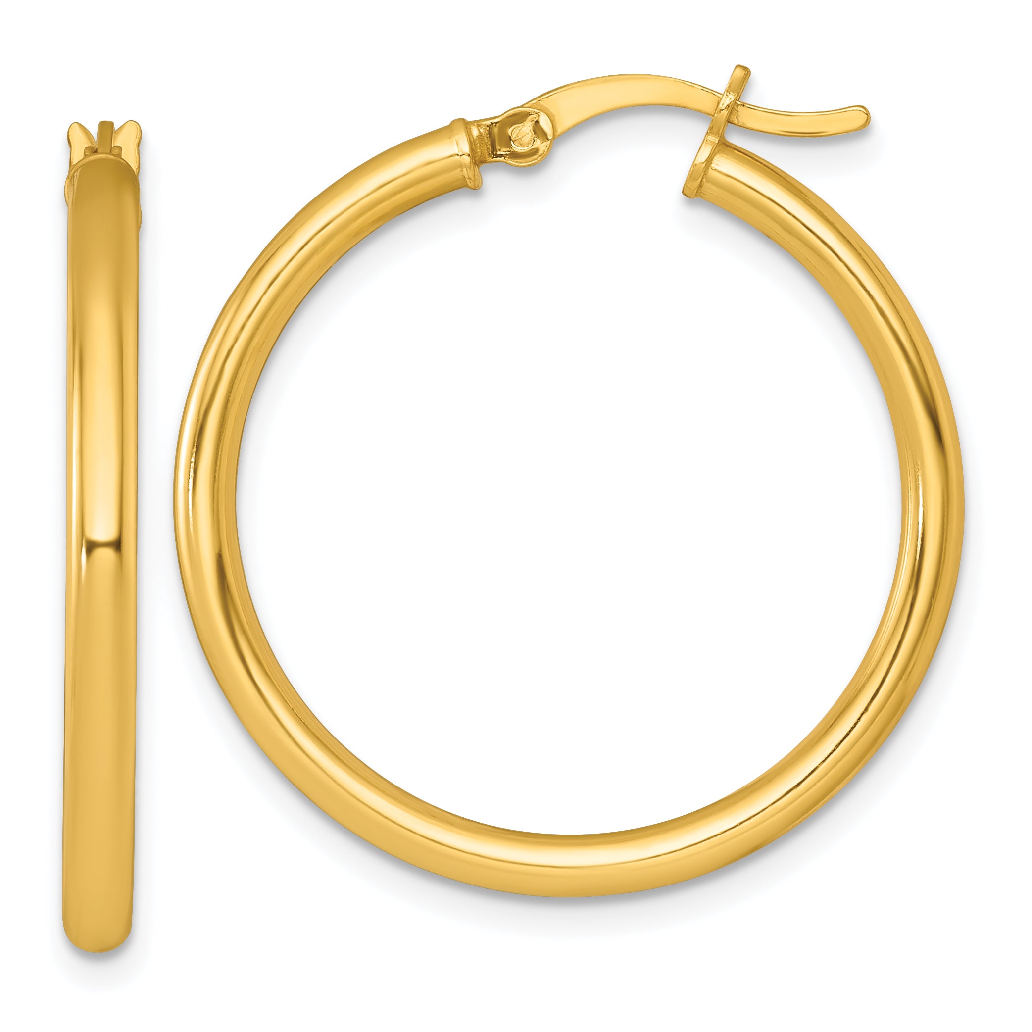 Sterling Silver Gold-tone Polished 2.5mm x 30mm Round Tube Hoop Earrings