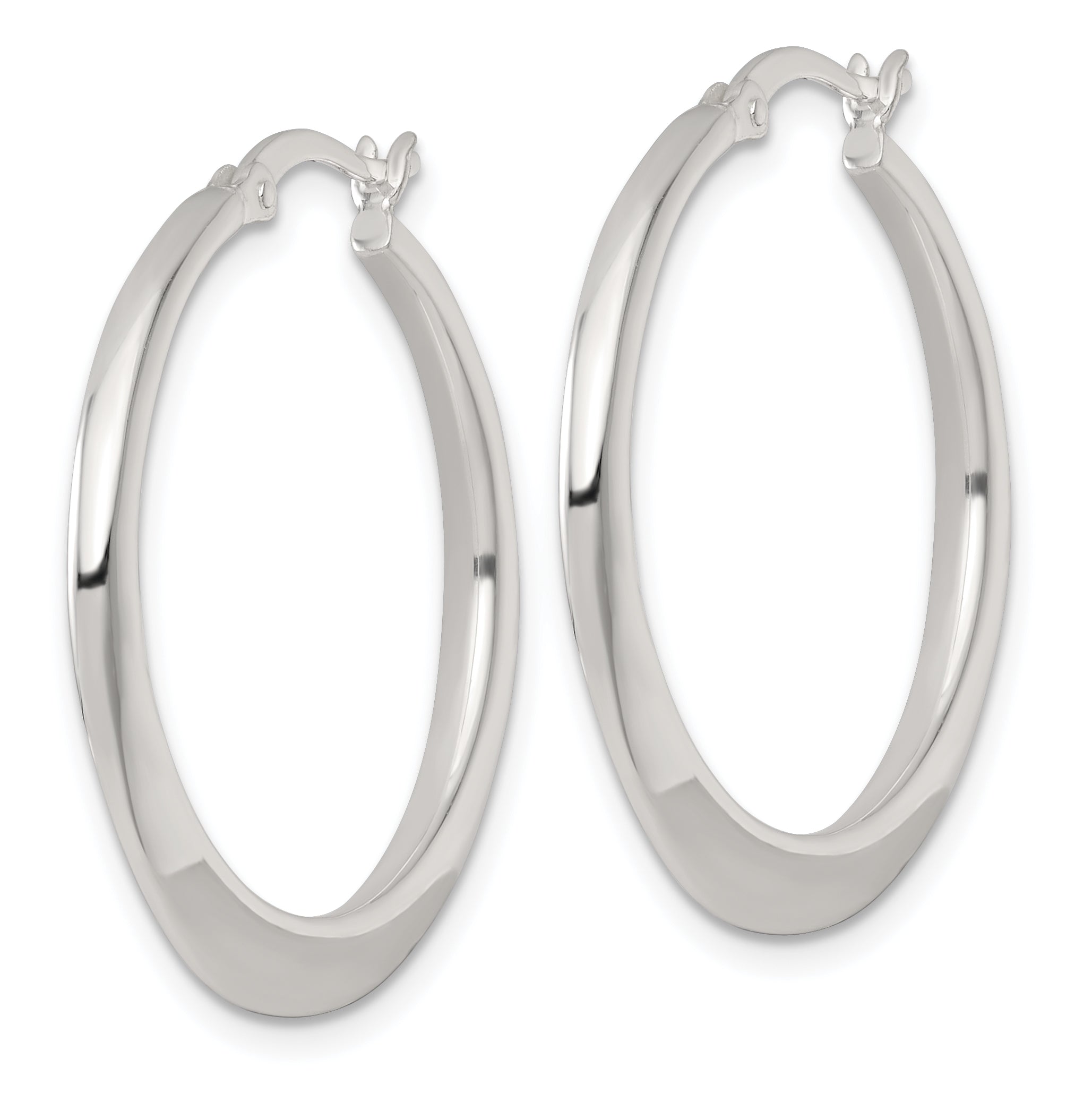 Sterling Silver Polished 30.0mm Tapered Round Hoop Earrings Secondary image